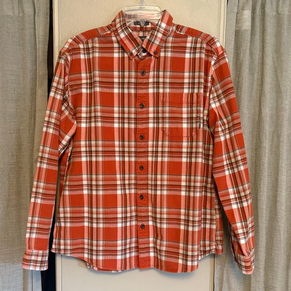 Eddie Bauer Classic Fit Favorite Flannel Shirt | L | Orange Plaid
